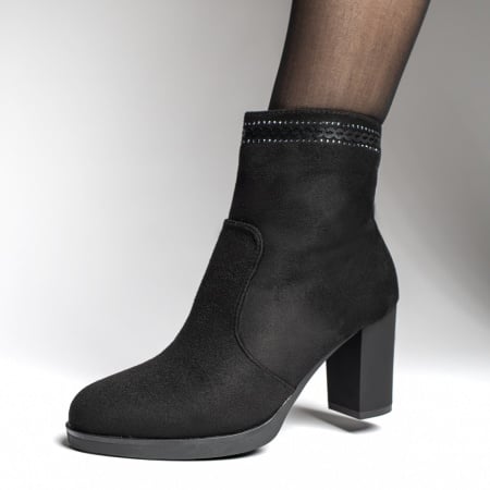 Botine dama cu strasuri atasate negru suede ZEF10587