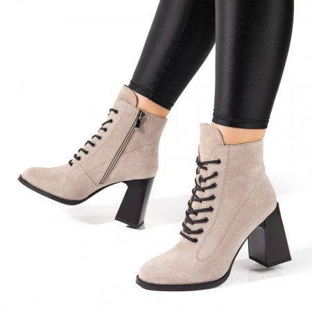 REDUCERI INCALTAMINTE, Botine dama cu toc gros khaki suede din Piele naturala MOD10819, modlet.ro