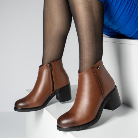 Botine dama cu toc gros maro din Piele naturala MOD05610, 2, modlet.ro