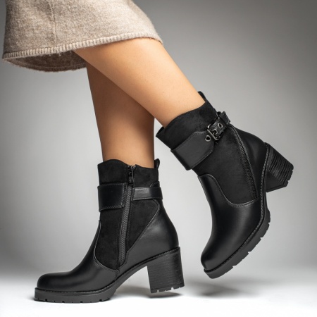 Botine dama cu toc gros negre MOD14092, 3, modlet.ro