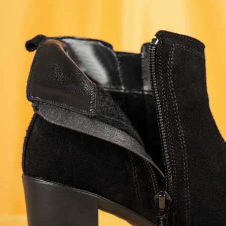 Botine dama cu toc gros negru suede din Piele naturala MOD05667, 2, modlet.ro