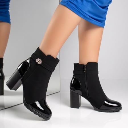 Botine dama cu toc gros negru suede GINA21, 2, modlet.ro