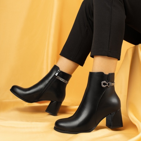Botine dama cu toc gros si fermoar negre MOD14088, 3, modlet.ro
