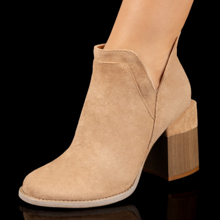 REDUCERI INCALTAMINTE, Botine dama cu toc khaki suede MOD10384, modlet.ro