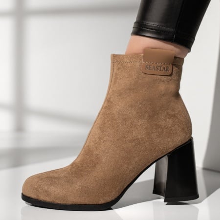 REDUCERI INCALTAMINTE, Botine dama cu toc khaki suede ZEF12632, zeforia.ro