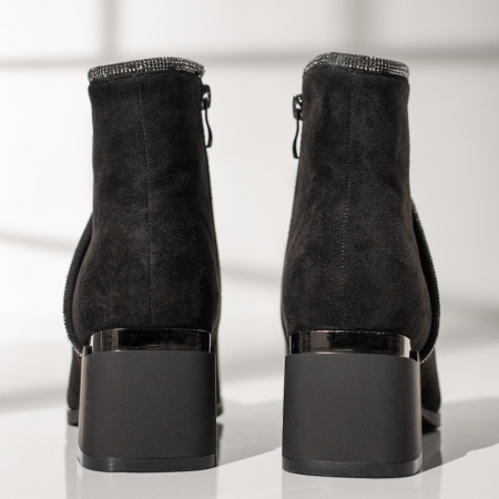 Botine dama cu toc mic negru suede MOD12407, 3, modlet.ro