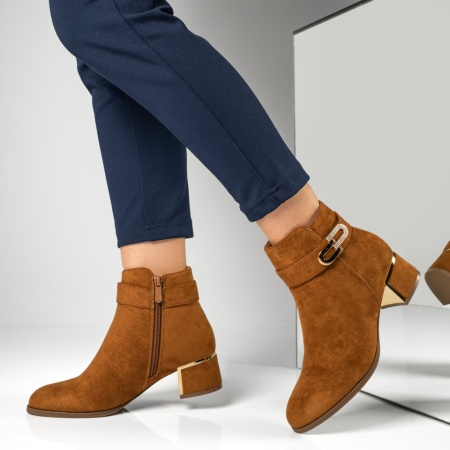 Botine dama cu toc si aplicatii cu pietre maro suede MOD12877, 3, modlet.ro