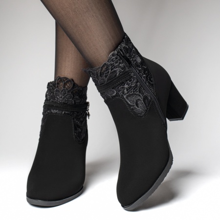 Botine dama cu toc si dantela negru suede ZEF10690, 3, zeforia.ro