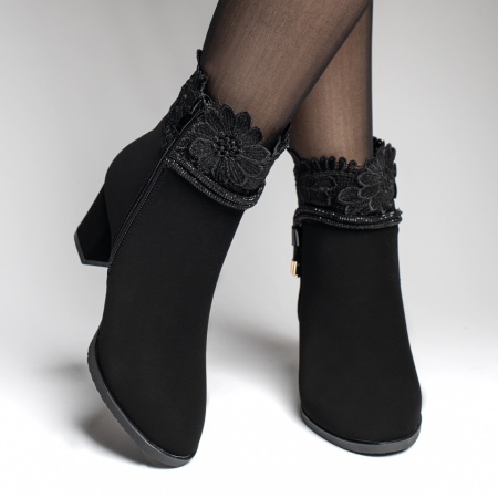 Botine cu Toc, Botine dama cu toc si dantela negru suede ZEF10862, zeforia.ro