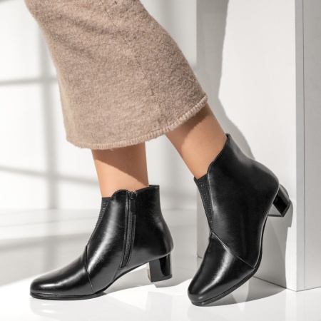 Botine dama negre cu toc mic si fermoar lateral MOD07333, 3, modlet.ro
