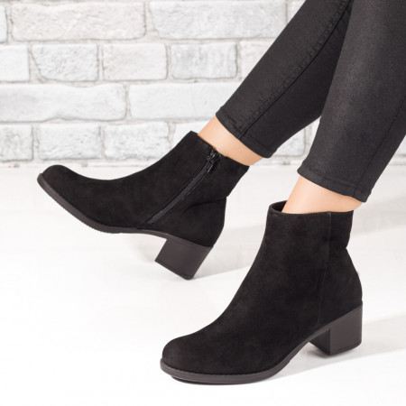 Botine dama negre suede cu toc gros din Piele naturala MOD06258, 3, modlet.ro