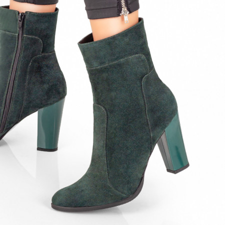 Plateste Jumatate!, Botine dama verzi suede cu fermoar si toc din Piele naturala MOD07607, modlet.ro