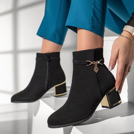 Botine dama, Botine negre dama cu toc gros MOD12900, modlet.ro