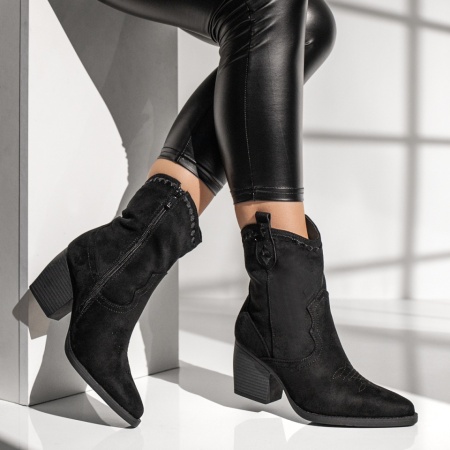 Ciocate dama cu toc gros si fermoar negru suede MOD12395