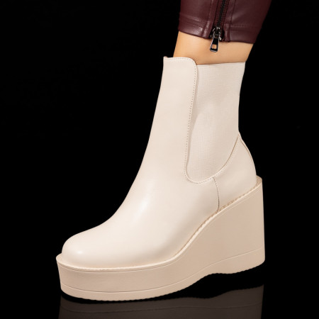 Cizme dama, Cizme dama bej cu platforma si insertie de material elastic MOD10261, modlet.ro