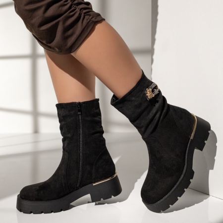 REDUCERI INCALTAMINTE, Cizme dama cu fermoar negre suede MOD12339, modlet.ro
