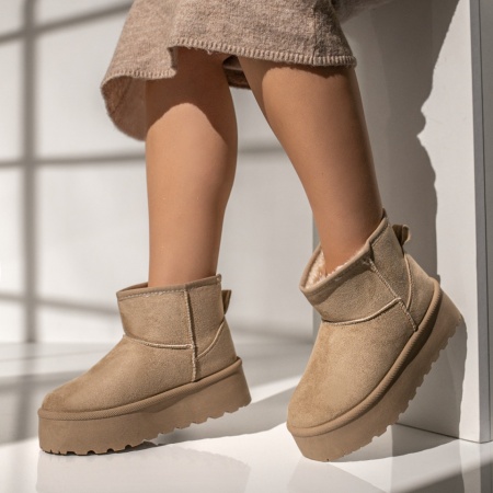 Cizme dama cu talpa groasa tip UG bej suede NINA9, 4, modlet.ro