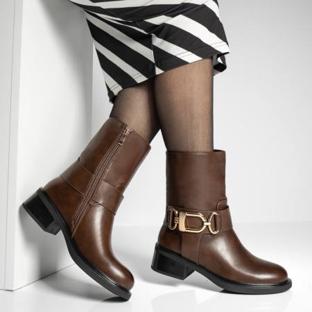 Cizme dama cu toc mic si fermoar maro MOD12917, 4, modlet.ro