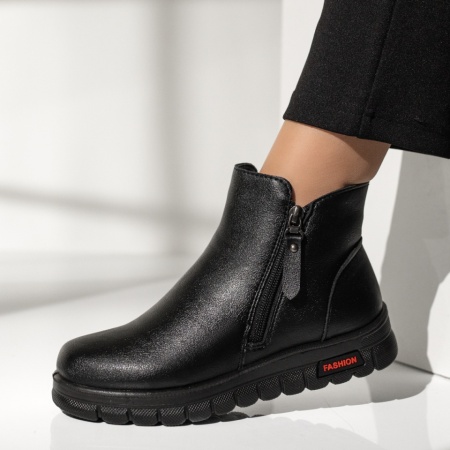 Cizme dama, Cizme dama scurte cu fermoar si talpa groasa negre MOD06472, modlet.ro