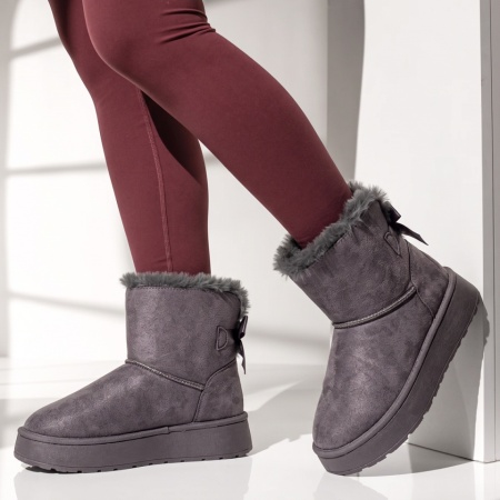 Cizme dama tip UG cu fundita gri suede EMA49, 3, modlet.ro