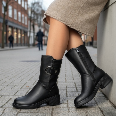 Cizme dama, Cizme lungi dama cu toc mic negre MOD14080, modlet.ro