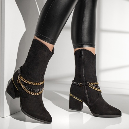 Cizme scurte cu lant negre suede MOD10761, 4, modlet.ro