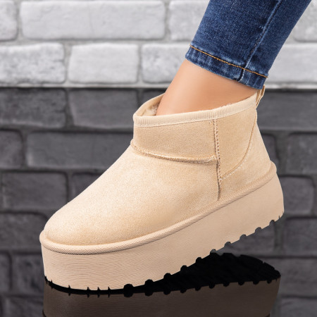 Cizme dama, Cizme scurte imblanite cu talpa groasa bej suede MOD10772, modlet.ro