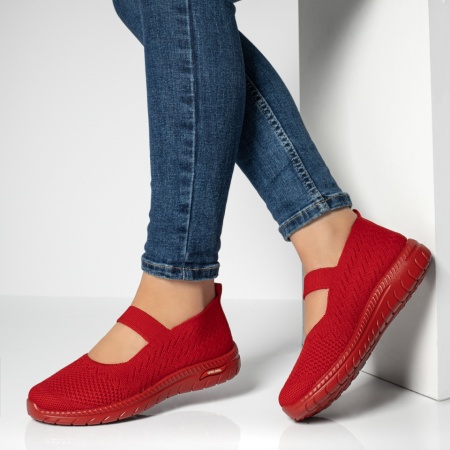 Espadrile sport dama, Espadrile dama cu talpa joasa si bareta rosii MOD13059, modlet.ro