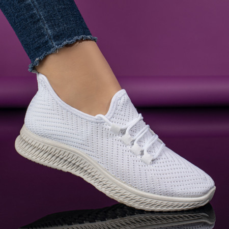 REDUCERI INCALTAMINTE, Espadrile sport dama cu siret din material textil albi MOD09086, modlet.ro