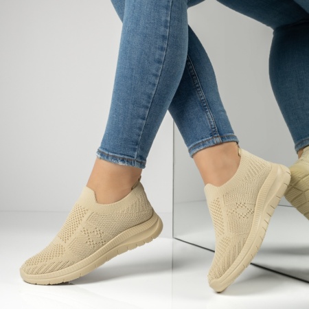 Incaltaminte dama, Espadrile sport dama cu talpa groasa bej MOD13238, modlet.ro