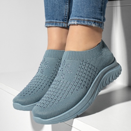 Incaltaminte dama, Espadrile sport dama cu talpa groasa si strasuri albastre MOD13177, modlet.ro