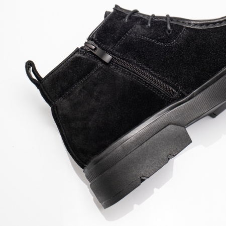 Ghete barbati cu siret elastic negre suede din Piele naturala MOD13988, 4, modlet.ro