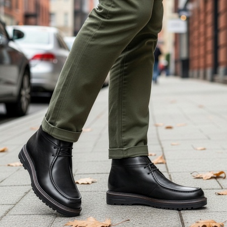 Ghete barbati negre cu siret elastic din Piele naturala MOD14033, 4, modlet.ro