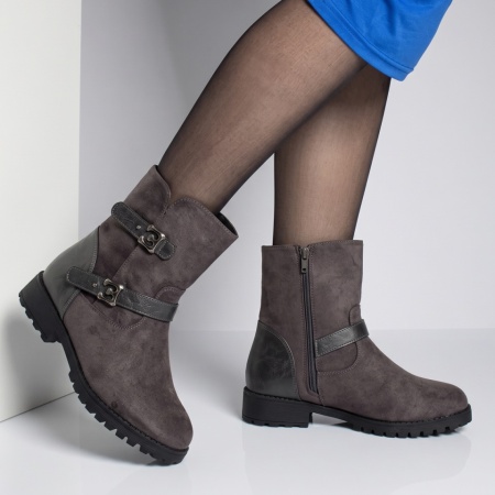 Ghete dama cu accesoriu decorativ gri suede LILI45, 3, modlet.ro