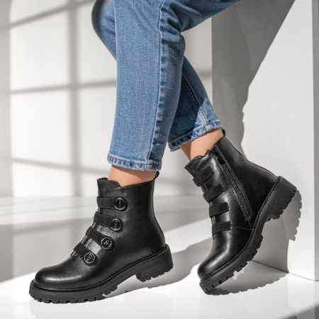 Ghete Dama, Ghete dama cu fermoar si aplicatii metalice negre MOD07791, modlet.ro