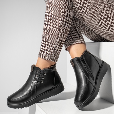 Ghete dama cu fermoar si insertie de material elastic negre MOD07661, 2, modlet.ro