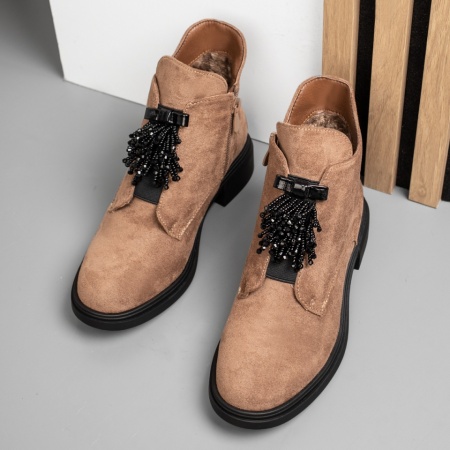 Ghete dama cu fermoar si talpa joasa khaki MOD14166, 2, modlet.ro