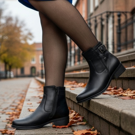 Ghete Dama, Ghete dama cu fermoar si talpa joasa maro din Piele naturala MOD05673, modlet.ro