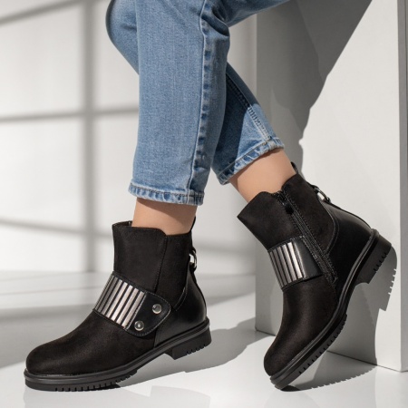 Ghete Dama, Ghete dama cu fermoar si talpa joasa negru suede MOD12847, modlet.ro