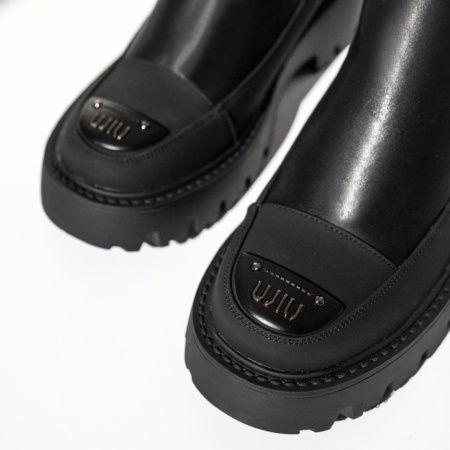 Ghete dama cu insertie de material elastic negre din Piele naturala MOD14062, 4, modlet.ro