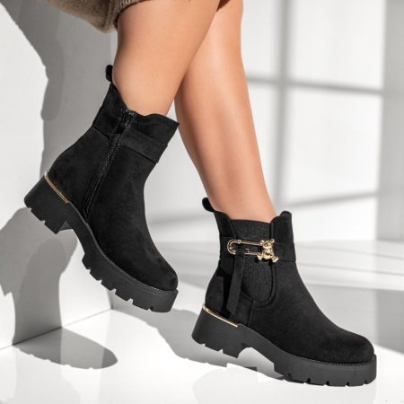 Ghete dama cu insertie de material elastic negru suede MOD12786, 3, modlet.ro
