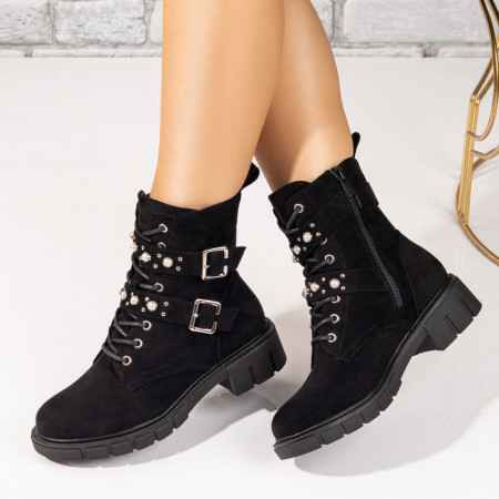 Ghete Dama, Ghete dama cu pietre aplicate negre suede MOD10619, modlet.ro