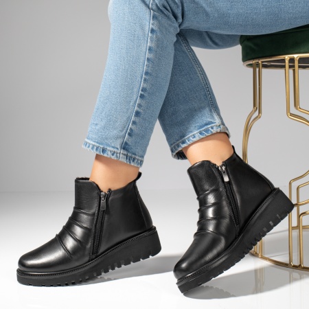 Ghete Dama, Ghete dama cu platforma negre din Piele Naturala MOD12579, modlet.ro