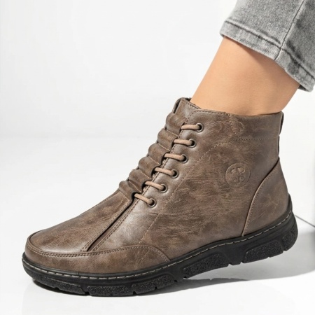 Ghete dama cu siret elastic si fermoar khaki LILI32, 2, modlet.ro