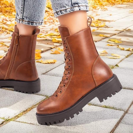 Ghete dama cu siret, fermoar si talpa groasa maro MOD07204, 4, modlet.ro