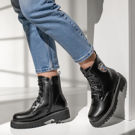 Ghete dama cu siret, fermoar si talpa groasa negre MOD07166, 3, modlet.ro
