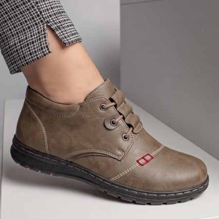 Ghete dama cu siret si fermoar khaki LILI25, 2, modlet.ro
