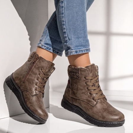 Ghete dama cu siret si fermoar khaki LILI33, 3, modlet.ro