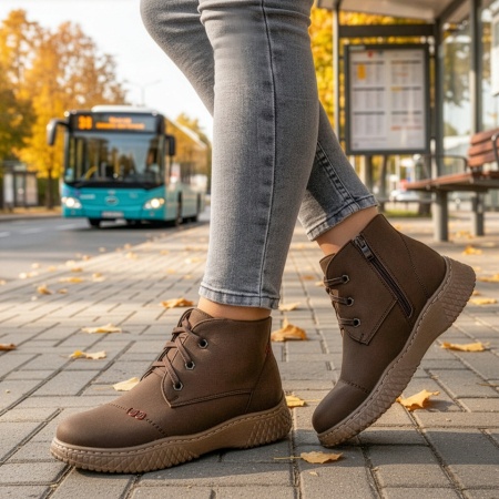 Ghete Dama, Ghete dama cu siret si fermoar maro MOD14091, modlet.ro