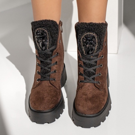 Ghete dama cu siret si pietre aplicate maro cu negru suede MOD14068, 3, modlet.ro